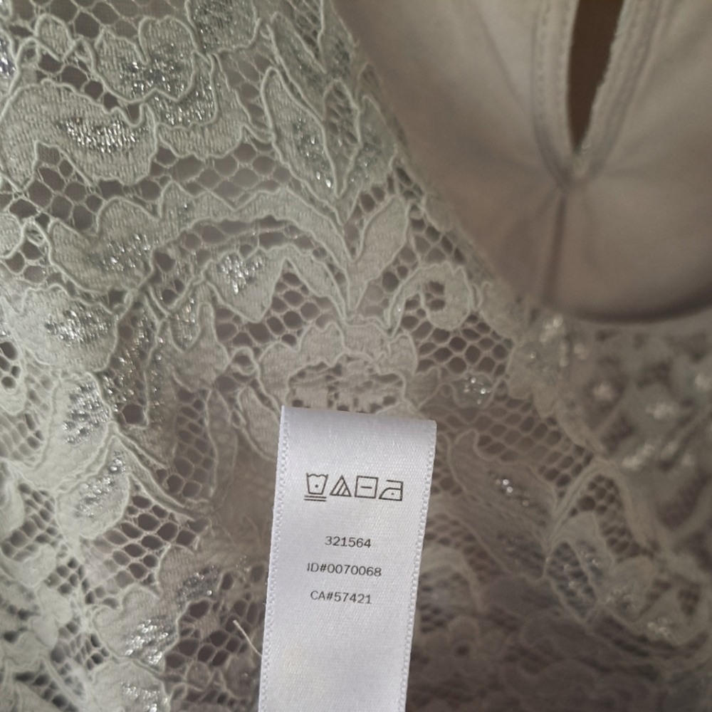 LOFT Lined Lace Overlay Shell Tank Blouse Taupe Gray with Silver accents sz S - Picture 4 of 5